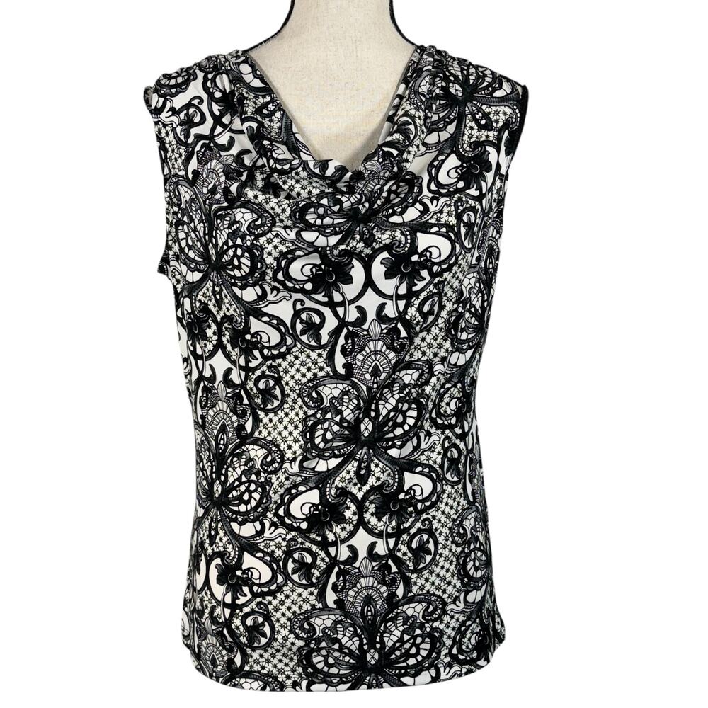 Calvin Klein Small Career Top Floral Sleeveless Stretch Draped Neck Pullover